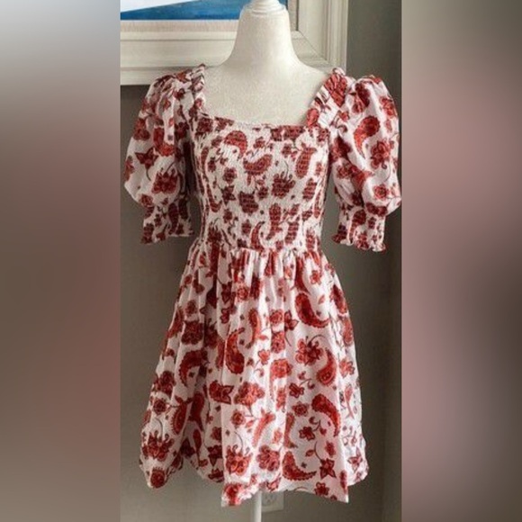 NWOT IVY STREET EVERLILY PAISLEY PRINT PUFF SLEEVE DRESS. RUCHED TOP, STRETCHY. - Picture 2 of 10